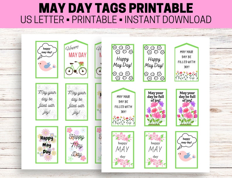 May Day Tags Printables, Spring Gift Tags, Printable May Day Basket Tag ...