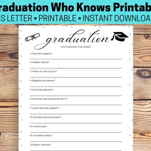 Who Knows the Grad Game, 2023 Graduation Games, Graduation Party Games, Grad Party Games, Class of 2023 Games, Graduation Games Printable