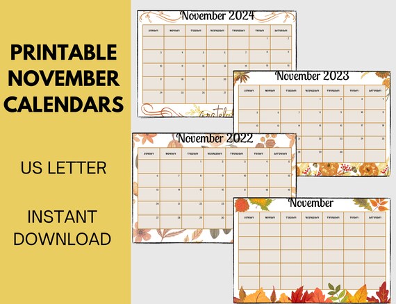 Printable November Calendars - Etsy