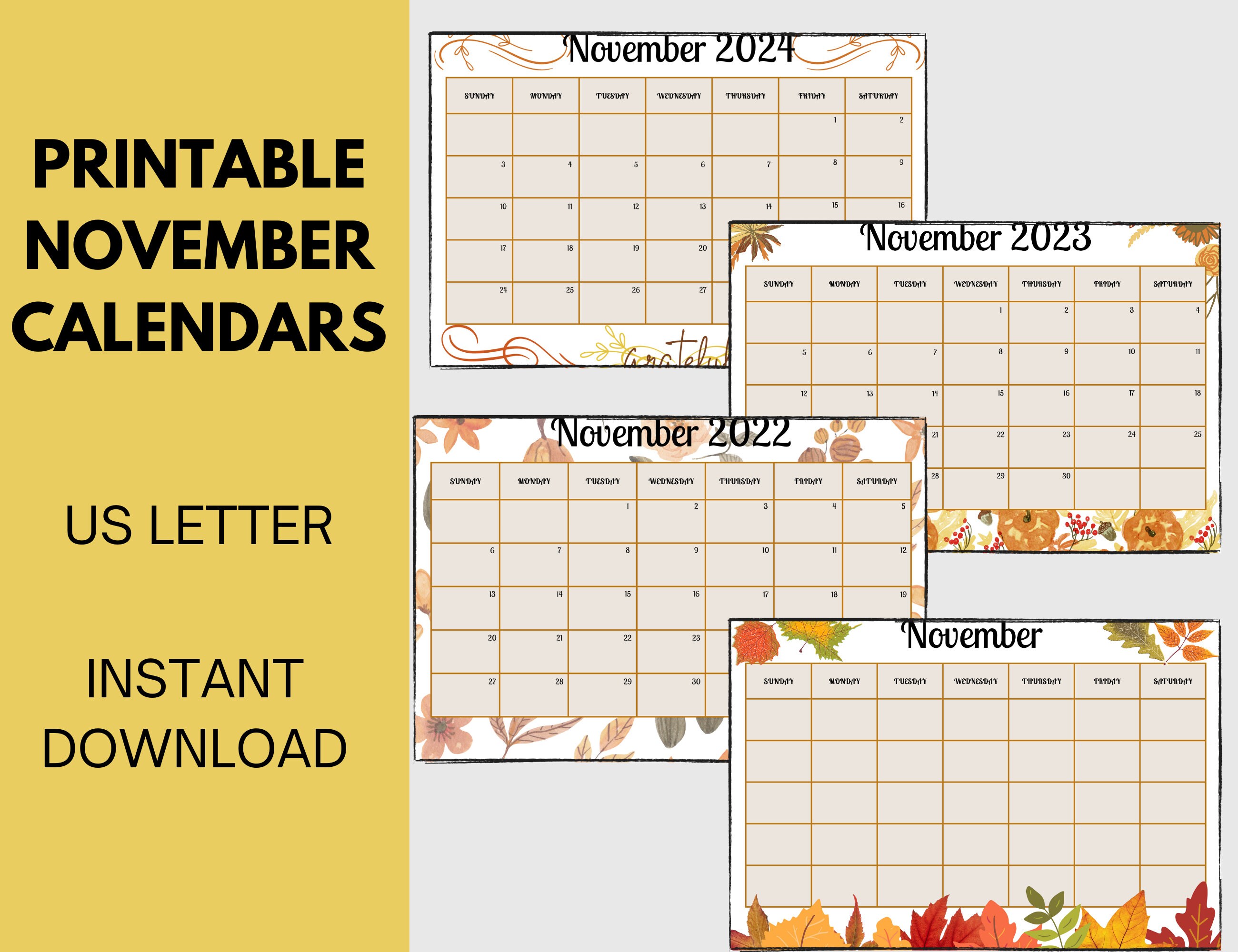Printable november calendars etsy