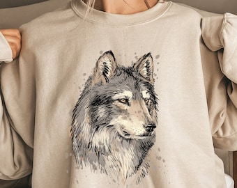 Wolf Sweatshirt, Wolf Hoodie, Animal Gift, Cute Animal Sweatshirt, Grey Wolf Hoodie, Wolf Lover Gifts, Animal Love Hoodie, Wolf Lover Gift