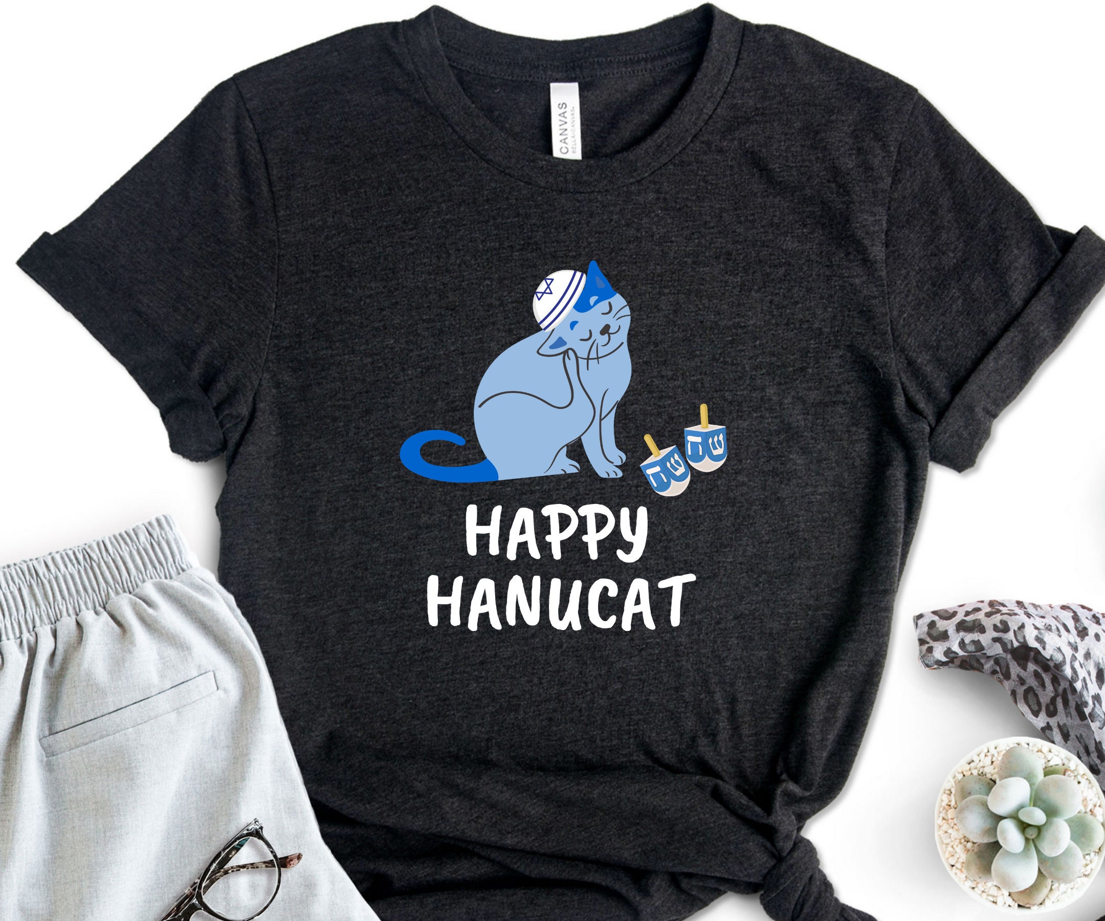 Discover Happy Hanucat Shirt, Hanukkah Shirt, Hanukkah Gift, Jewish Shirt, Jewish Gift,  Jewish T-shirt, Shalom Shirt, Funny Hanukkah Tees