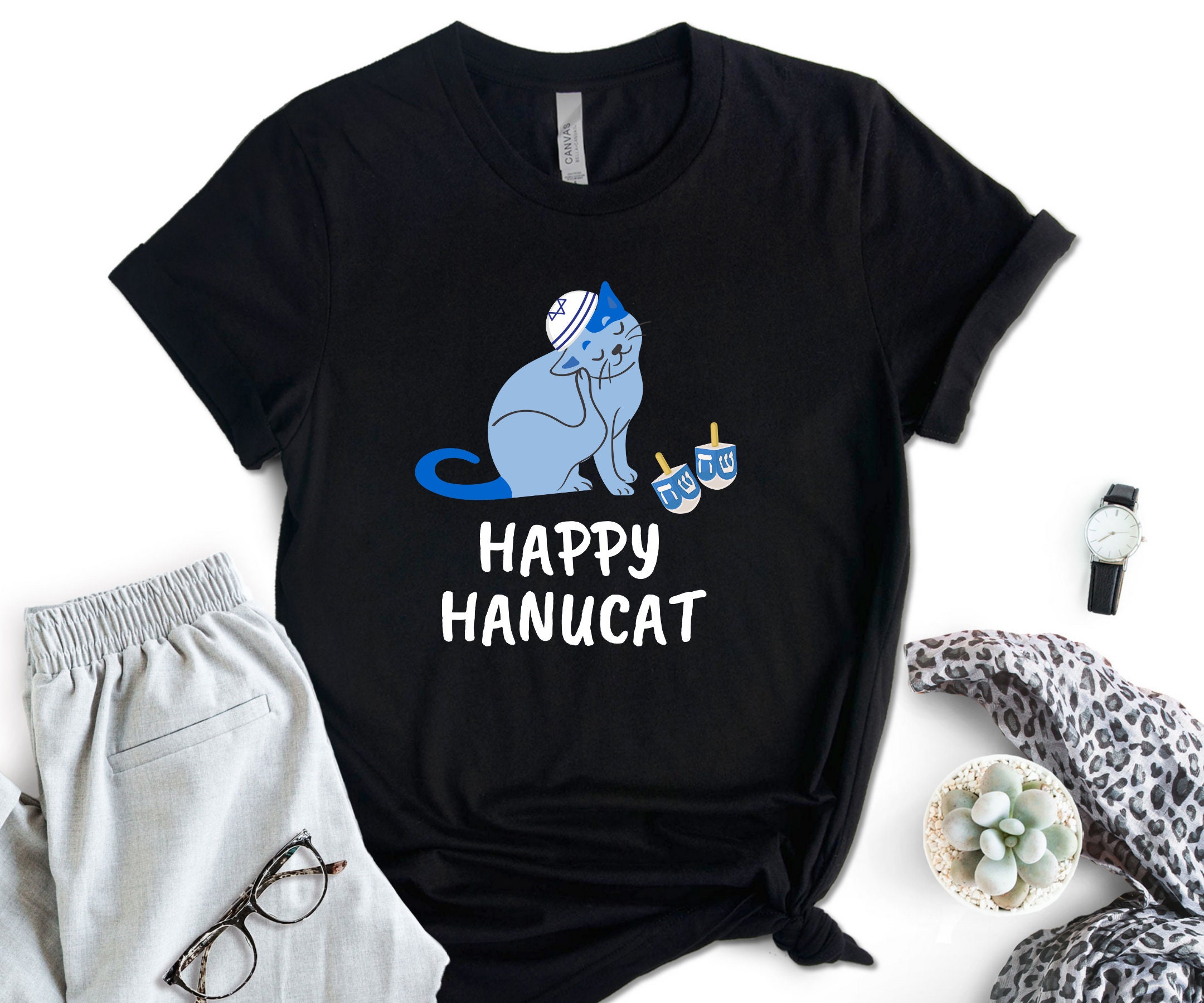 Discover Happy Hanucat Shirt, Hanukkah Shirt, Hanukkah Gift, Jewish Shirt, Jewish Gift,  Jewish T-shirt, Shalom Shirt, Funny Hanukkah Tees