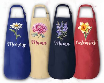 Birth Flower Apron, Personalized Aprons Chef Gift, Mothers Day Gift, Mom Birthday Gift, Mom Birthday Gift from Son, Birth Flower Gift