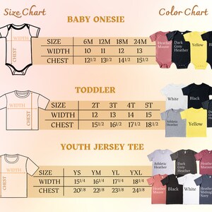 K&ouml;nnte beinhalten: Gr&ouml;&szlig;entabelle f&uuml;r Baby-Bodys, Kleinkind-Shirts und Jugend-Trikots. Die Tabelle zeigt die Breite und Brustweite f&uuml;r verschiedene Gr&ouml;&szlig;en. Die Farbtabelle zeigt die verf&uuml;gbaren Farben f&uuml;r jede Art von Shirt.