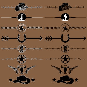 Western Cowboy Themed Digital Page Dividers 1000 x 250 px