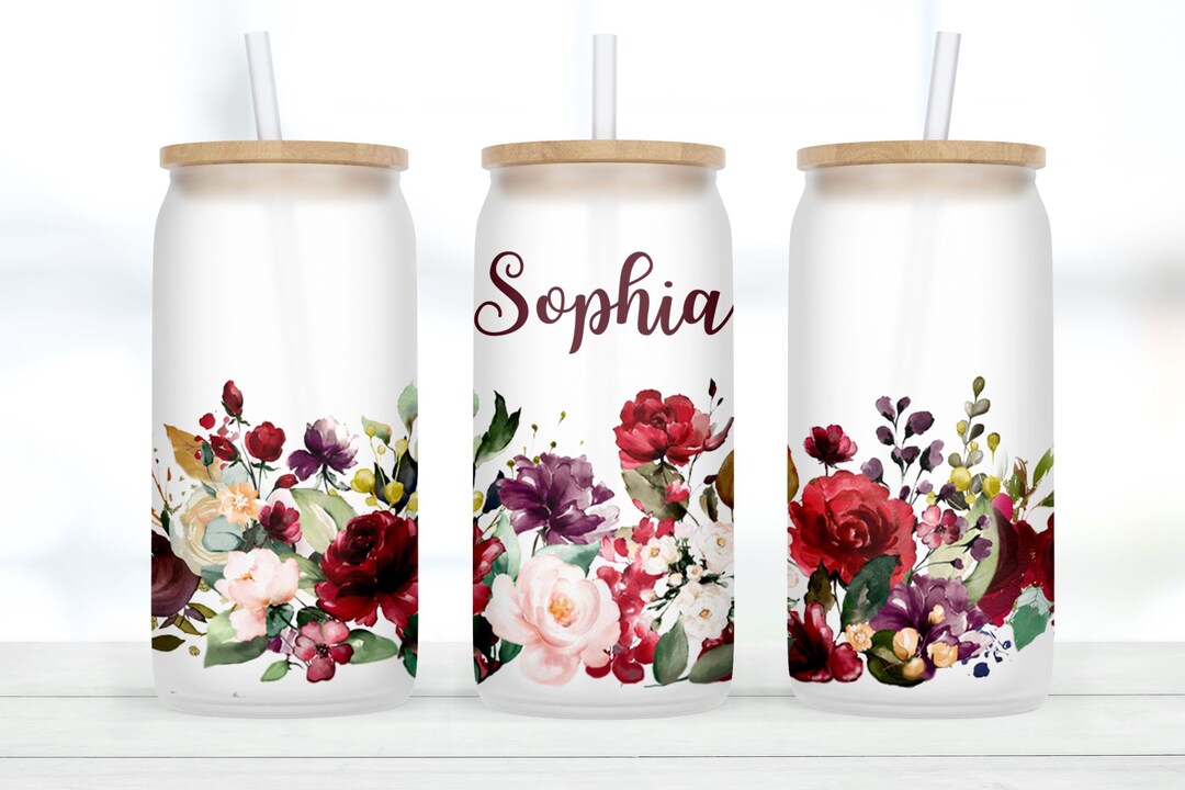 Customize 16oz frosted or clear glass can with bamboo lid