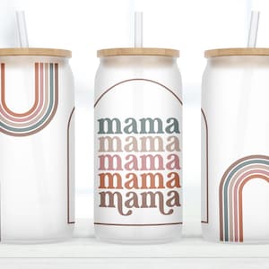 Mama Tumbler, Frosted Glass Tumbler, Tumbler Lid and Straw, Mama Rainbow Cup, Coffee Cup, Baby Shower Gift, Gift for Mom, Mother's Day