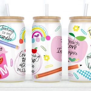 Teacher Glass Cup, Teacher Iced Coffee Cup, Teaching is My Cardio, Teacher Appreciation Cup with Bamboo Lid Straw, Cute Teacher Coffee Cup