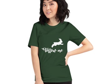 Follow Me White Rabbit front and back print unisex t-shirt
