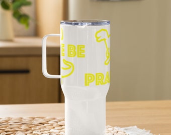 T-Rex Praise Be Travel mug with a handle