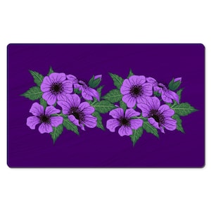 Purple Floral Color Desk Mat, Purple Flowers Desk Pad For Keyboard And Mouse