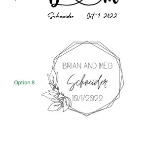 Puede incluir: Un dise&ntilde;o de invitaci&oacute;n de boda en blanco y negro con un marco geom&eacute;trico y detalles florales. El texto dice "Brian y Meg Schneider 10/1/2022".