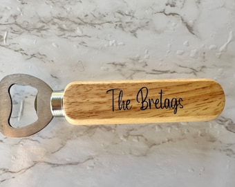 Abridor de botellas grabado láser de madera personalizado
