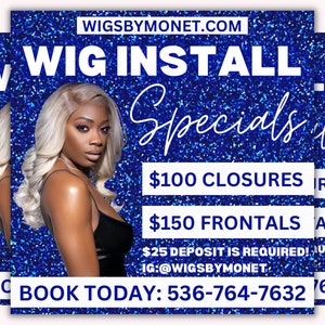 Sparkle Blue Wig Installation Flyer Vorlage, bearbeitbare Canva Wig Special Social Media Flyer Post