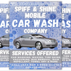 Blue Mobile Car Wash Company Flyer Template