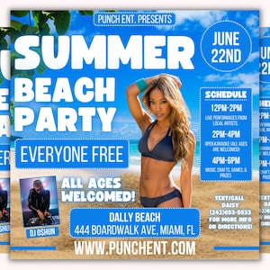 Summer Beach Party Event Promo Flyer Template, DJ Event Flyer, Beach Party Social Media Flyer Post