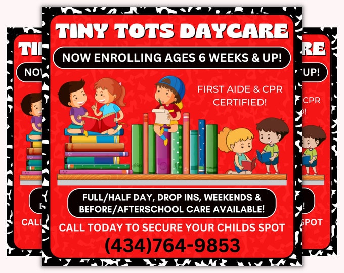 Red Daycare Enrollment Flyer Template, Editable Home Daycare/preschool ...