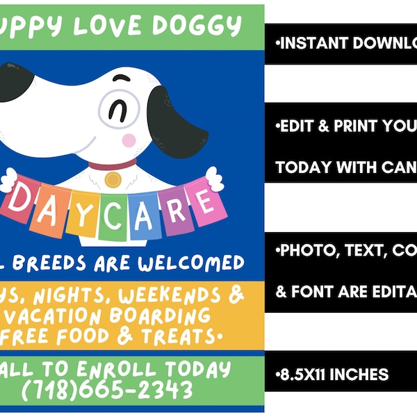 Doggy Daycare Flyer Template, Doggy Boarding School Poster