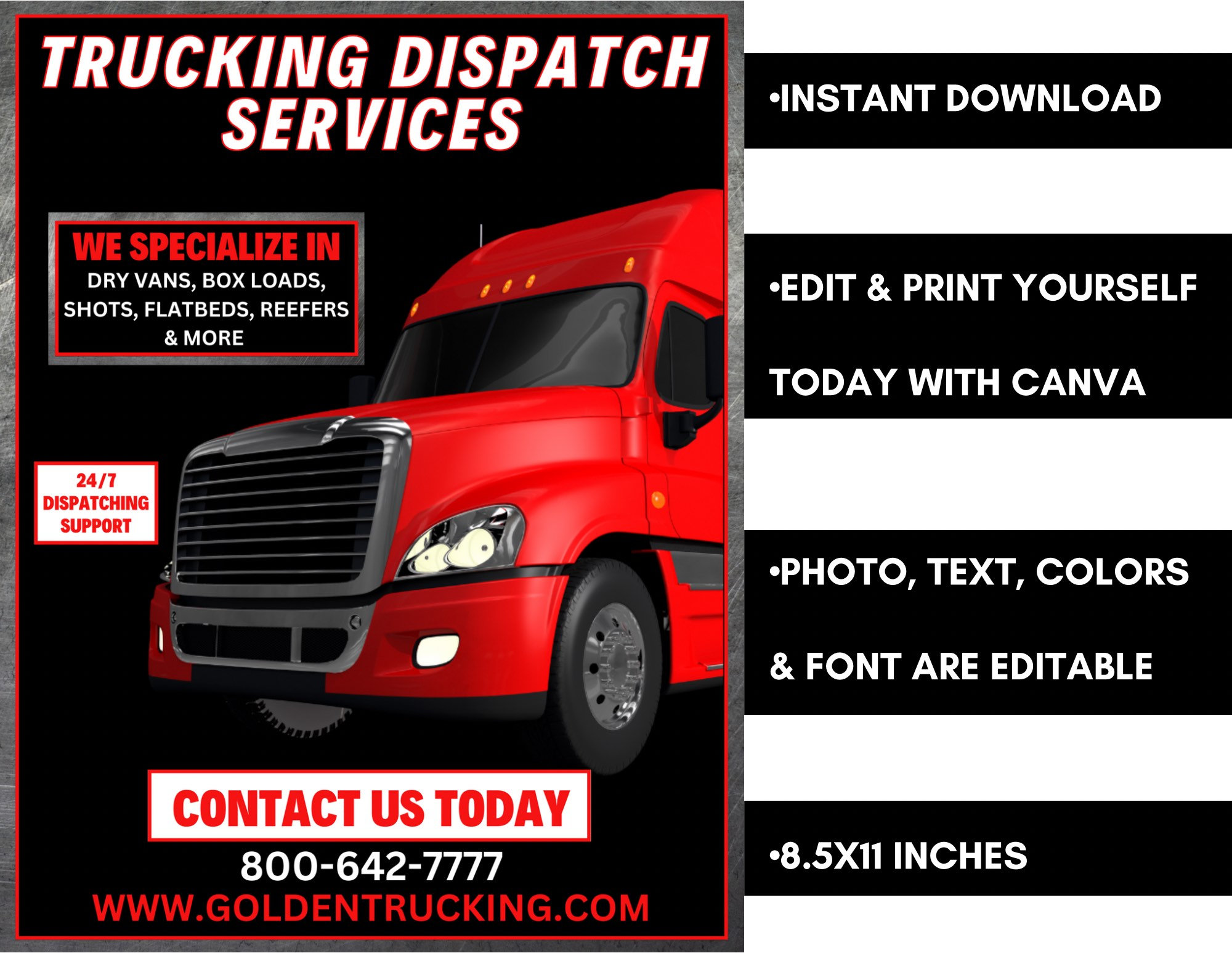 Red Truck Dispatching Flyer Template Editable Dispatching Poster