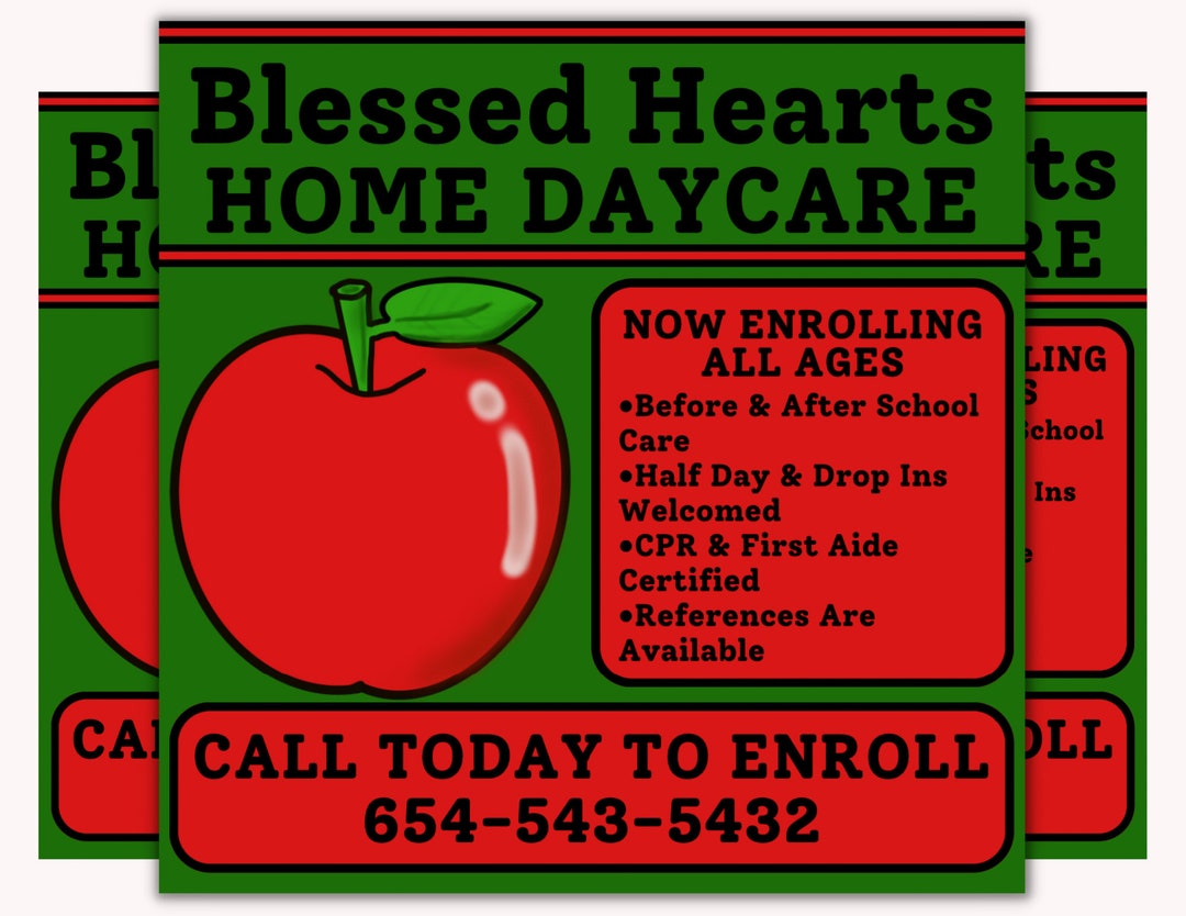 Apple Daycare Flyer Template Editable Home Daycare Enrollment Etsy