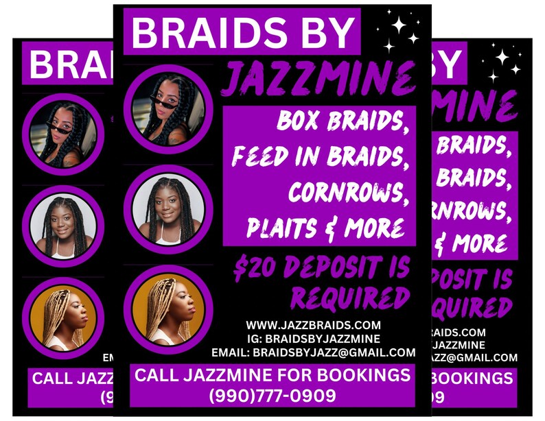 Purple & Black Hair Braider Flyer Template, Editable Braiders Promo