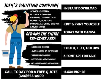 Black Painting Company Flyer Template, Editable Painter Promo Poster