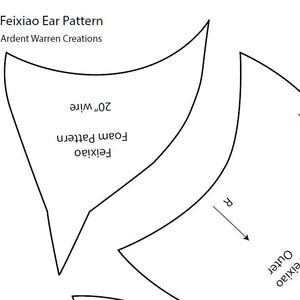 May include: A black and white line drawing of a pattern for a foam ear, labelled "Feixiao Foam Pattern" and "20" wire".