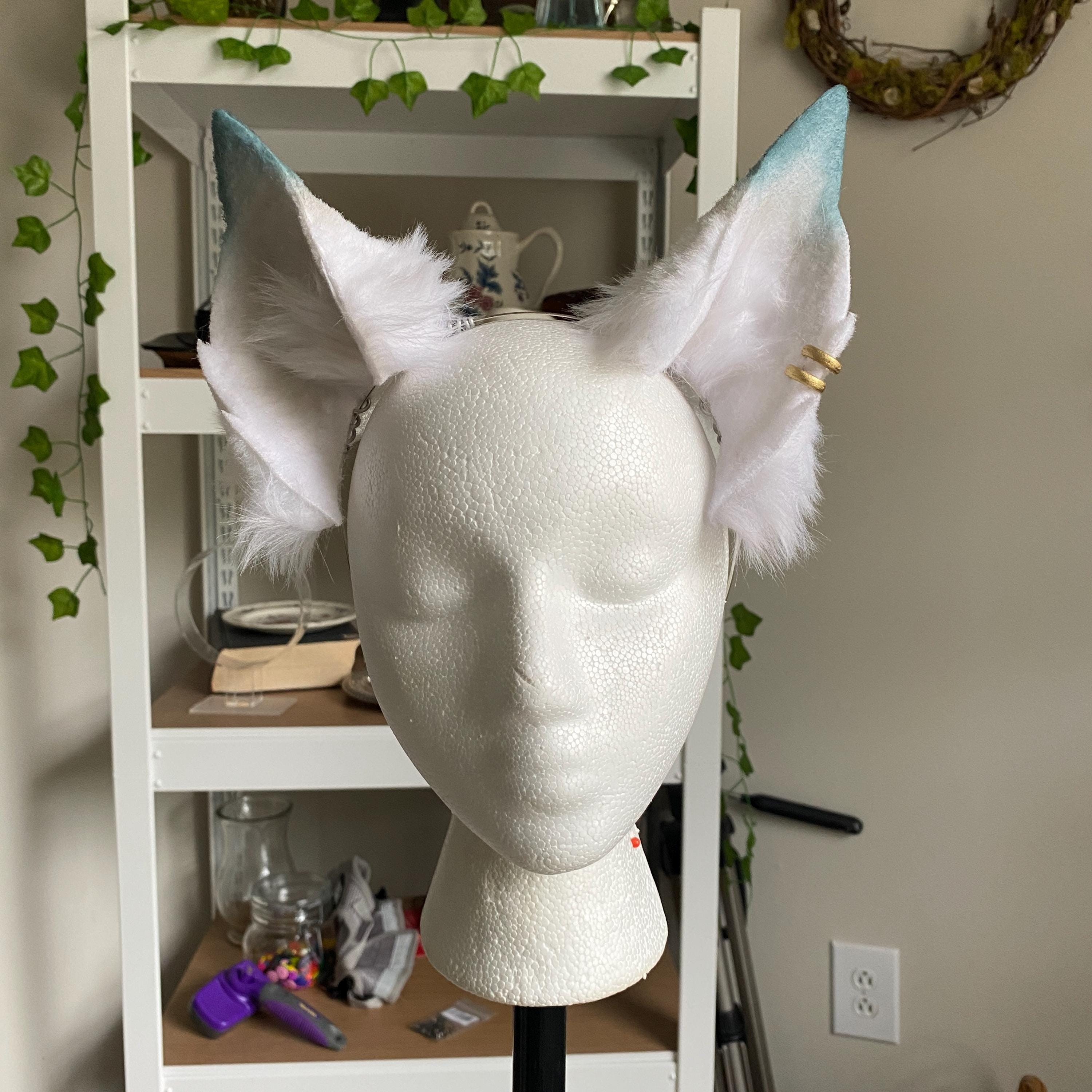 Faux Fur Cat Ear Headwear Cosplay for Honkai Star Rail Feixiao Blue Grey Honkai: Star Rail Feixiao Cosplay Costume Wig Uniform Gloves  main image 3