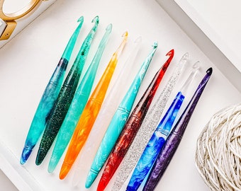 Mixed Color Crochet Hook Sets - Ergonomic Resin Crochet Hook - Glitter Crochet Hook - Ophire Co