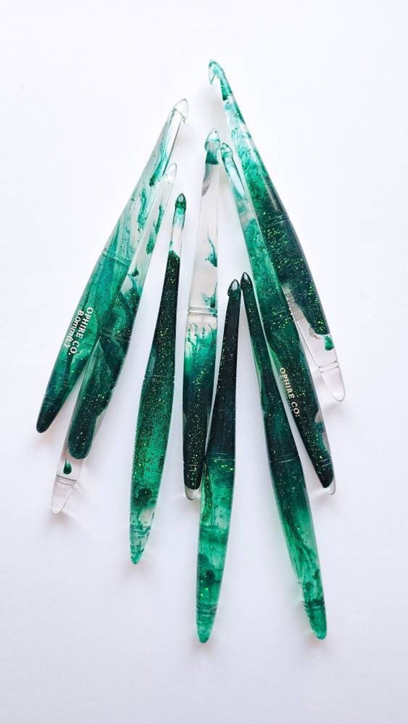 Birthstone Emerald Crochet Hook Ergonomic Resin Crochet Hook Glitter Crochet Hook Ophire Co image 1