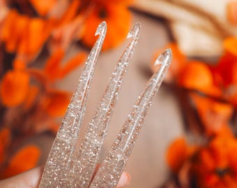 Glitter Resin Crochet Hook: Ergonomic Birthstone Diamond, Handmade by Ophire Co