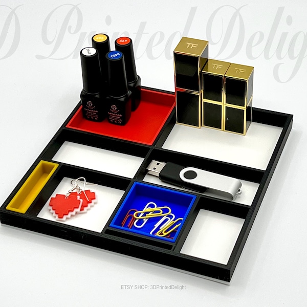 Desktop Organizer Tray - Piet Mondrian Composition C Inspired - Wall Decor - 3D Printed