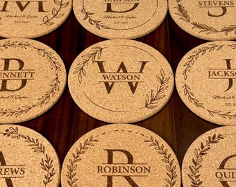 Personalized Family Monogram Cork Coasters - Custom Name Coasters - Series B