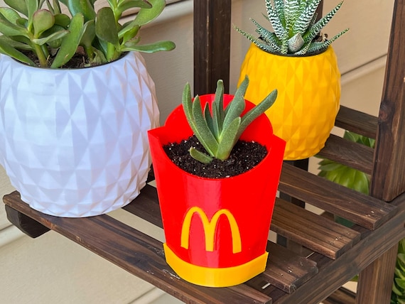 McDonald Fries Inspired Succulent Planter Pot with Drain Hole & Saucer - 3D Printed