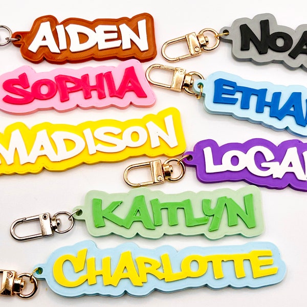 Personalized Graffti Keychain - Two-Tone - Custom Colors & Text - Bag Charm / Key Ring / Name Tag - 3D Printed - PS