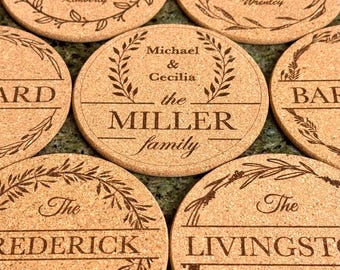 Personalized Family Name Cork Coasters - Custom Coasters - Series A