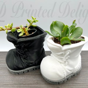 Cute Boot Succulent Planter Pot with Drain Hole & Saucer - Custom Colors - 3D Printed