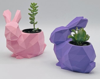 Rabbit Succulent Planter Pot - Low Poly Style - 4-8 Inches Size Options - Custom Colors - 3D Printed