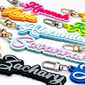 Personalized Script Keychain - Two-Tone - Custom Colors & Text - Bag Charm / Key Ring / Name Tag - 3D Printed - RA