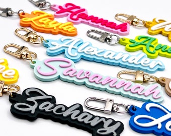 Personalized Script Keychain - Two-Tone - Custom Colors & Text - Bag Charm / Key Ring / Name Tag - 3D Printed - RA