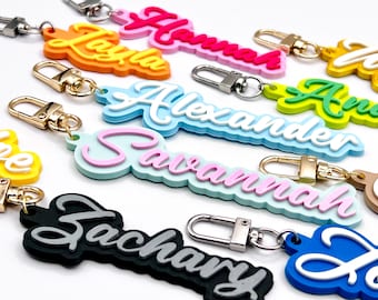 Personalized Script Keychain - Two-Tone - Custom Colors & Text - Bag Charm / Key Ring / Name Tag - 3D Printed - RA