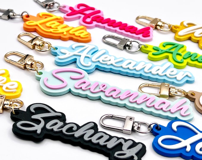 Personalized Keychain - Two-Tone - Custom Colors & Text - Bag Charm / Key Ring / Name Tag / Water Bottle Charm - 3D Printed - B