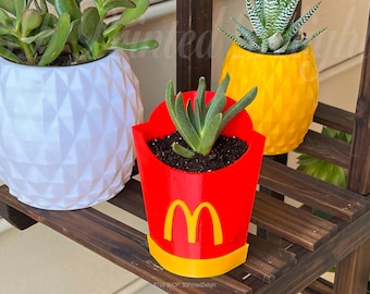 McDonald Fries Inspired Succulent Planter Pot with Drain Hole & Saucer - 3D Printed
