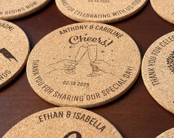 Personalized Wedding Cork Coasters - Custom Valentines Day Coasters - Series C