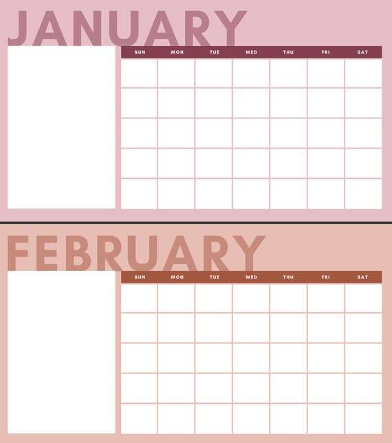 12 MONTH BLANK CALENDAR Printable Template W/ Notes Section - Etsy