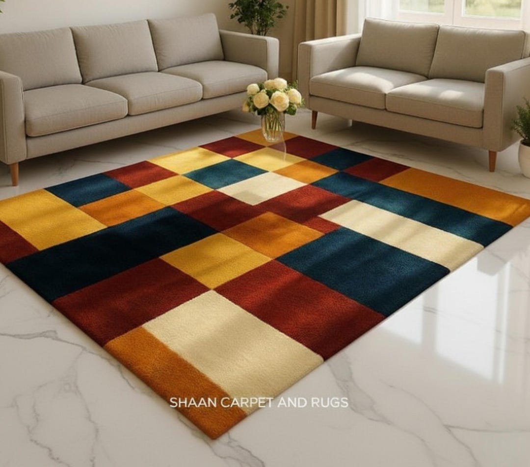 Handmade Geometric Wool Rug – Modern Minimalist Colorful Statement ...