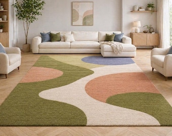 Hand Tufted Wool Abstract Rug – Organic Modern Area Rug for Living Room | 8x10