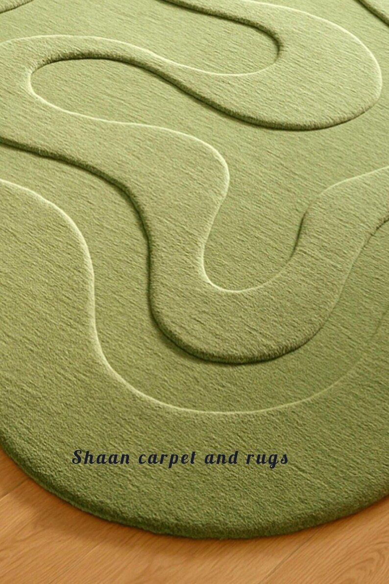 Hand Tufted Wool Rug – Sculpted Sage Green Organic 3D Modern Japandi ...