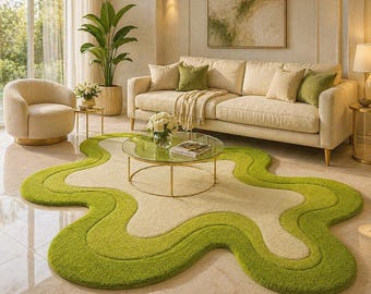 Irregular Shape Wool Rug – Sculptural Organic Wavy Modern Minimalist Living Room Carpet